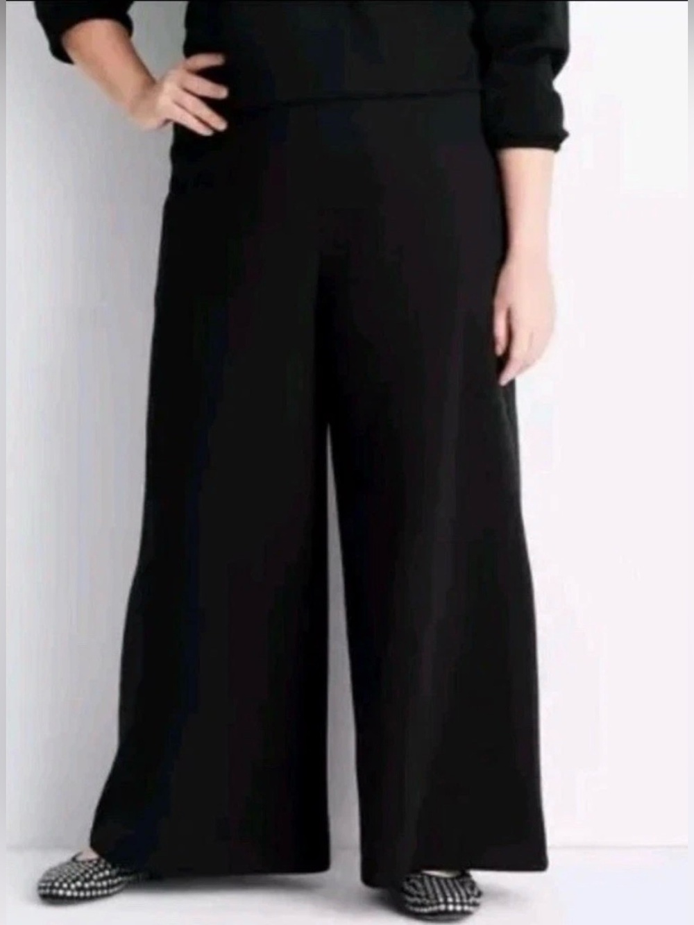 HIGH RISE WIDE-LEG KNIT PANTS SZ 4X NWT BLACK